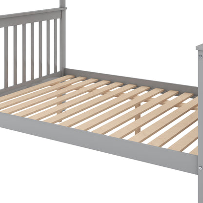 Twin over Full Bunk Bed with Trundle and Staircase Gray