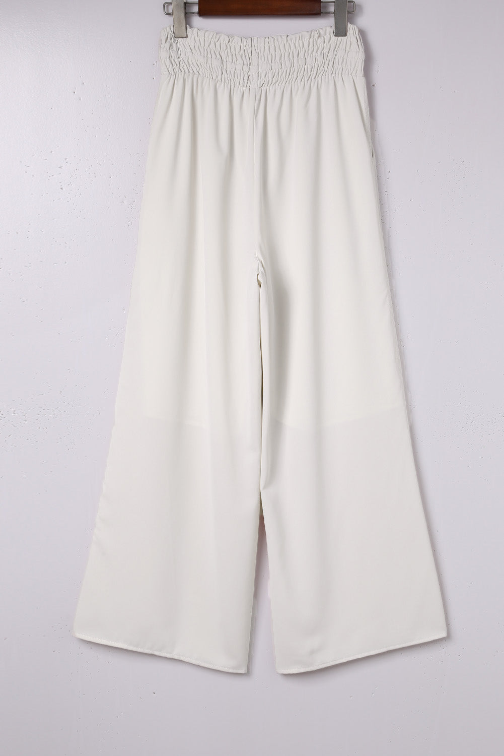 Beige Smocked High Waist Wide Leg Pants