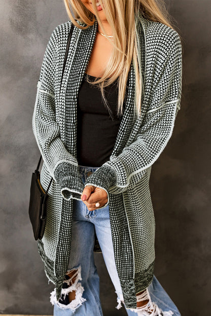 Plaid Knitted Open Front Cardigan