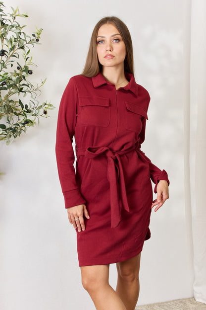 Half Zip Long Sleeve Shirt Dress