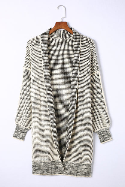 Plaid Knitted Open Front Cardigan