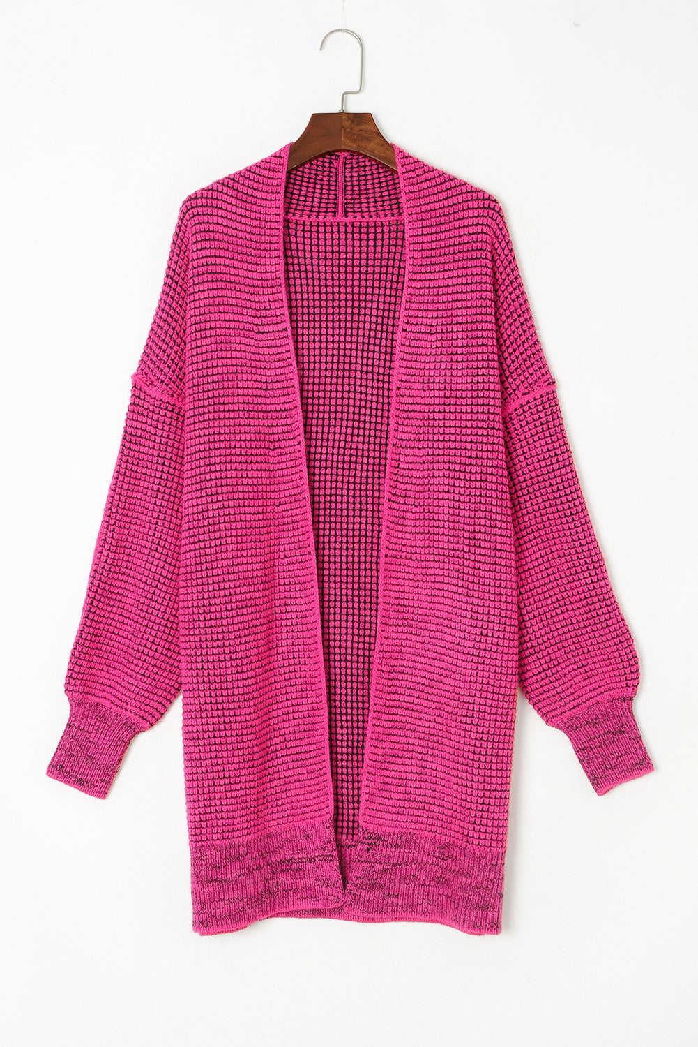 Plaid Knitted Open Front Cardigan