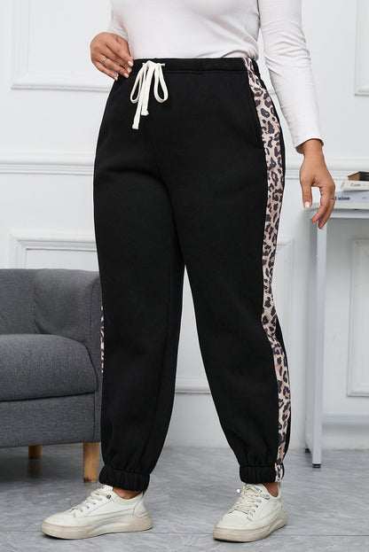 Plus Size Contrast Leopard Joggers