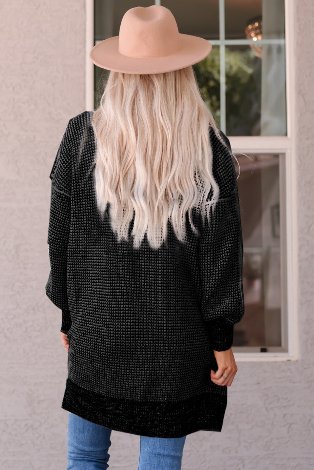 Plaid Knitted Open Front Cardigan