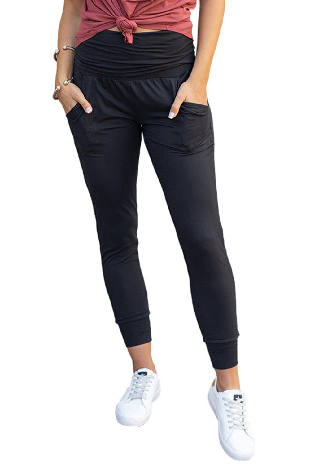 High Waist Pleated Leggings