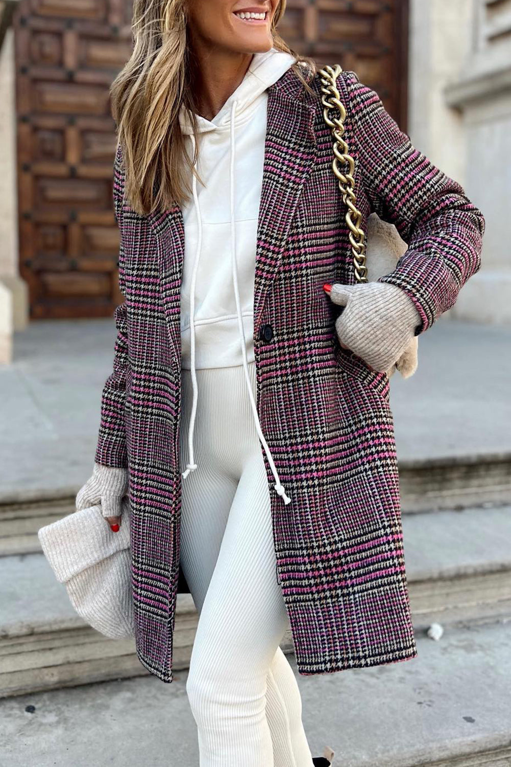 Plaid Lapel Midi Coat