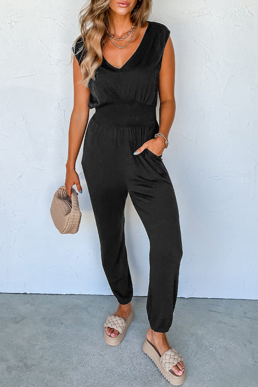 Shirred High Waist Jumpsuit