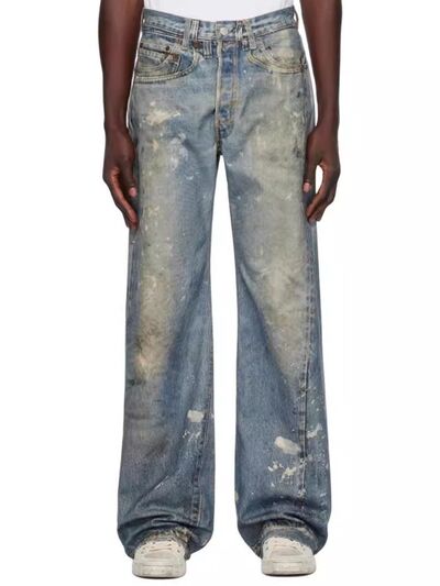 Men's Washed Printed Straight Jeans.