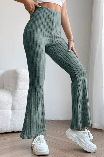 Full Size Ribbed High Waist Flare Pants