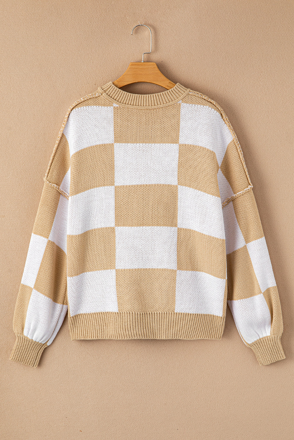 Checkered Bishop Sleeve Sweater