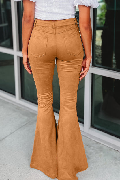 Exposed Seam Flare Suede Pants