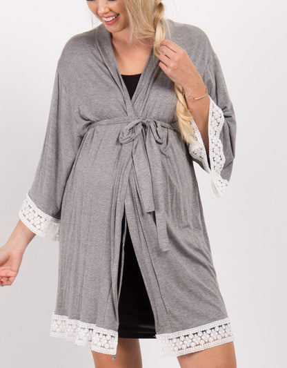 Solid color maternity lace up cardigan,