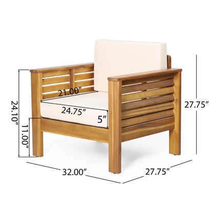 Outdoor Acacia Wood Club Chairs with Cushions, Teak+Beige, 27.75"D x 32"W x 27.75"H