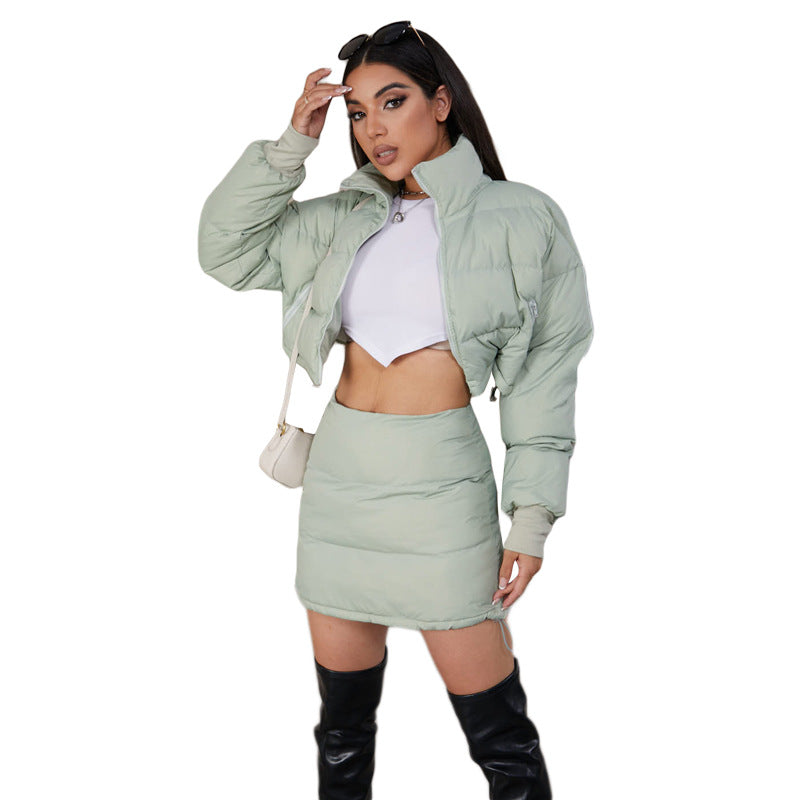 Long Sleeve Puffer Jacket Skirt Set