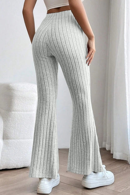 Full Size Ribbed High Waist Flare Pants