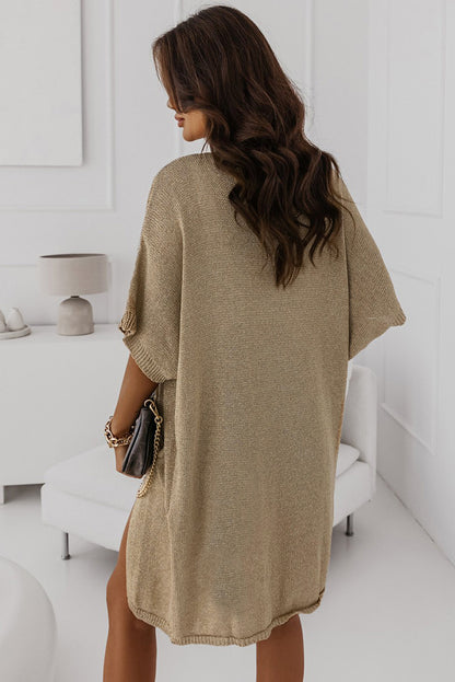 Gray Dolman Half Sleeve Pocketed Long Cardigan