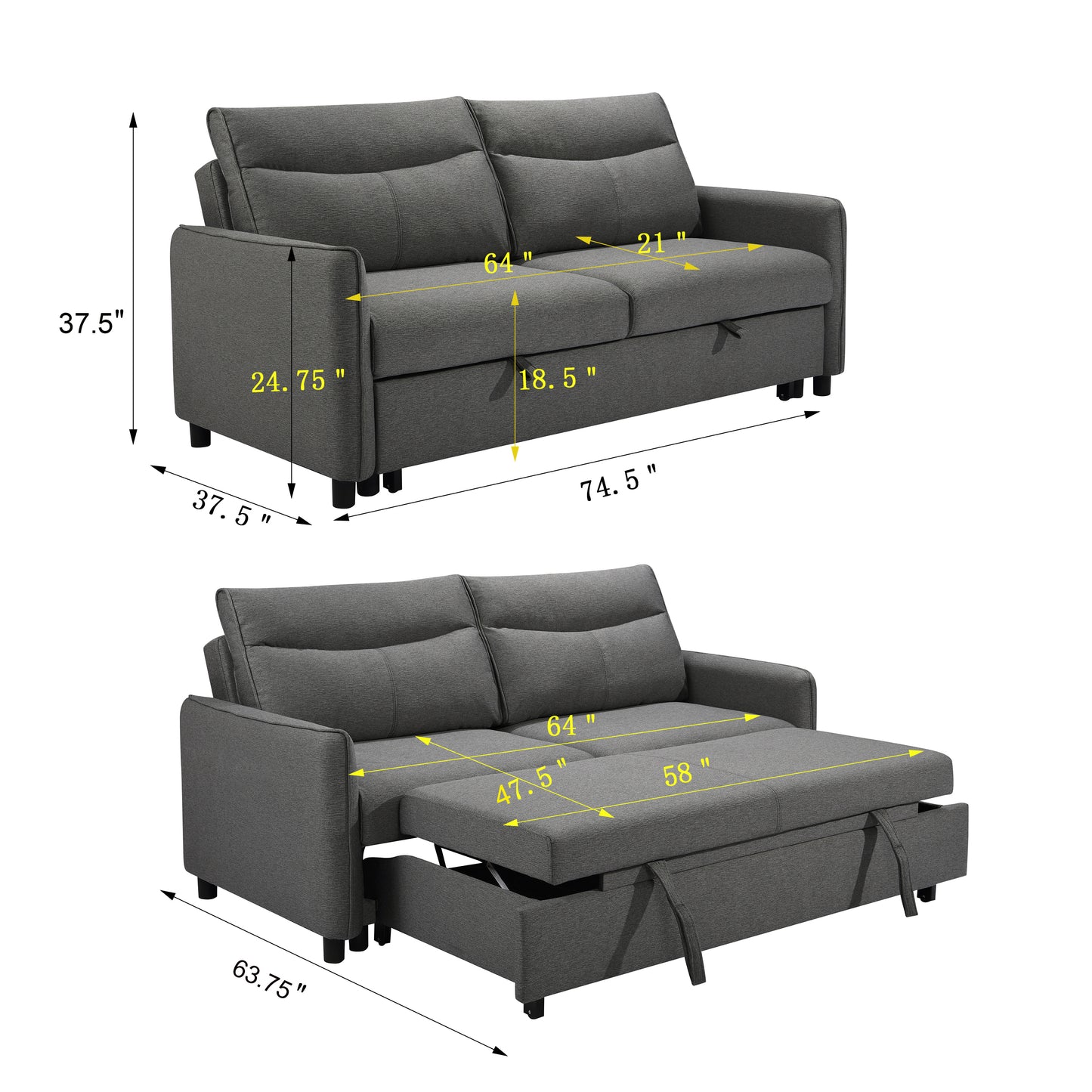 3 in 1 Convertible Sleeper Sofa Bed