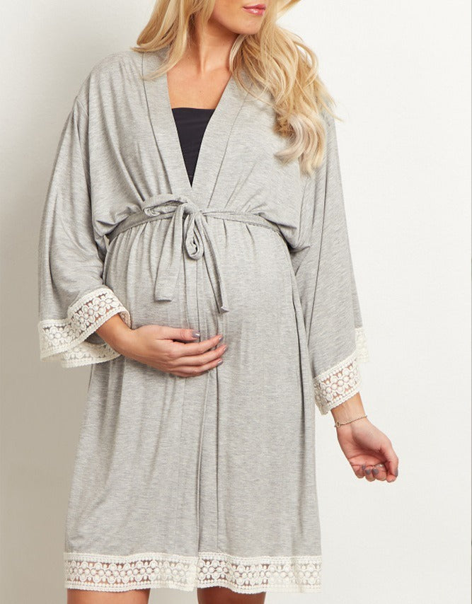 Solid color maternity lace up cardigan,