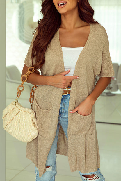 Gray Dolman Half Sleeve Pocketed Long Cardigan