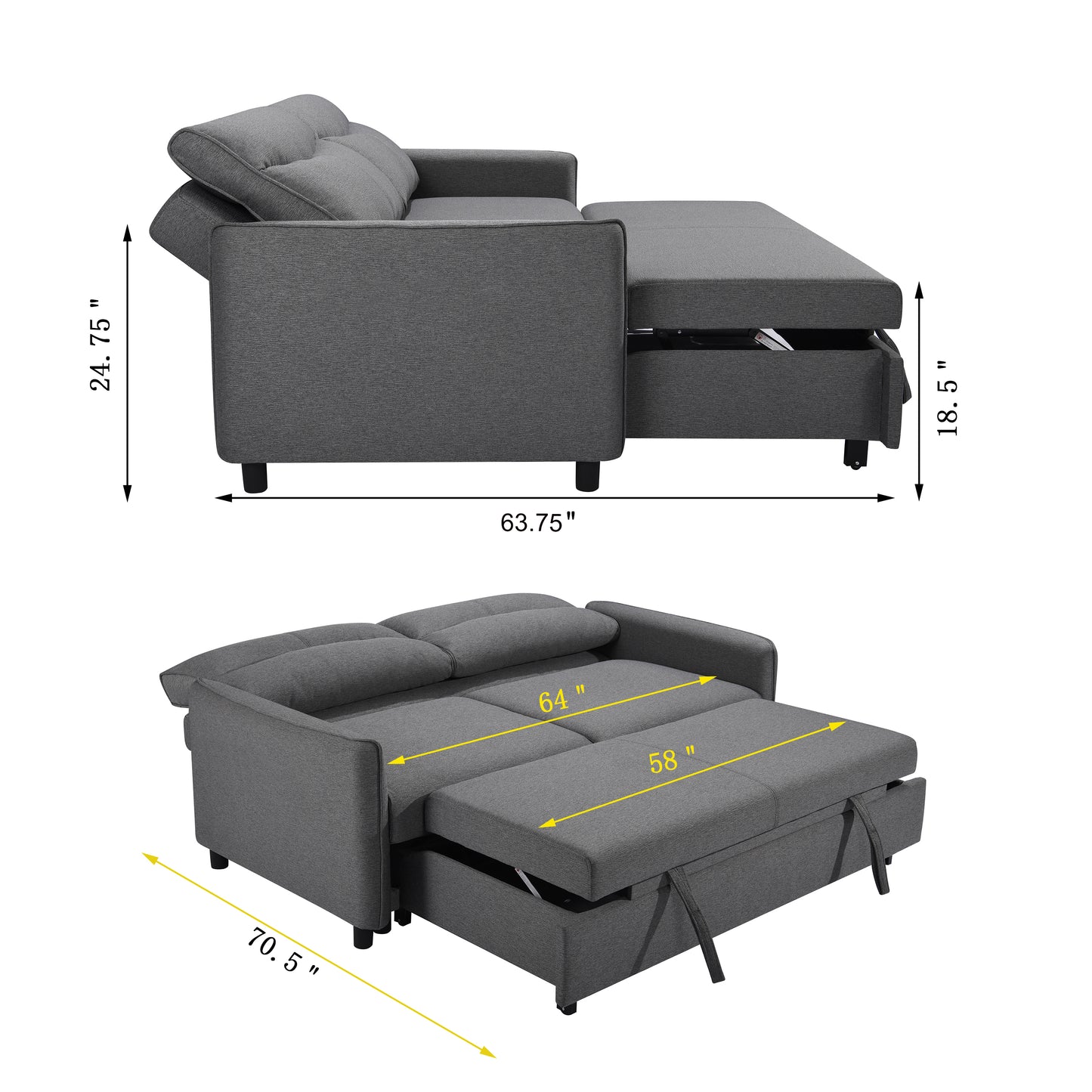 3 in 1 Convertible Sleeper Sofa Bed