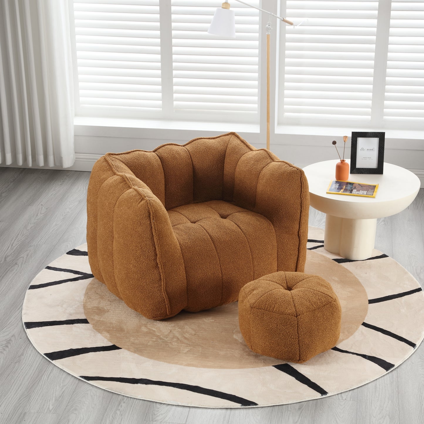 Soft Bean Bag Chair with High Resilient Foam(Chips)for living room and bedroom Comfortable Square Lazy Sofa with Footstool