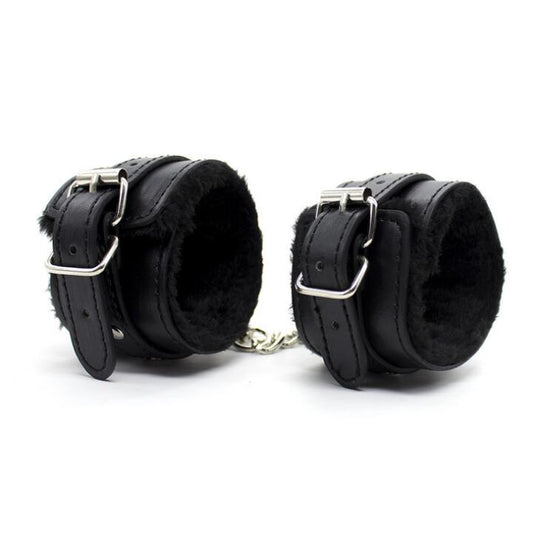 Leather Hand Cuffs bound female sex toys