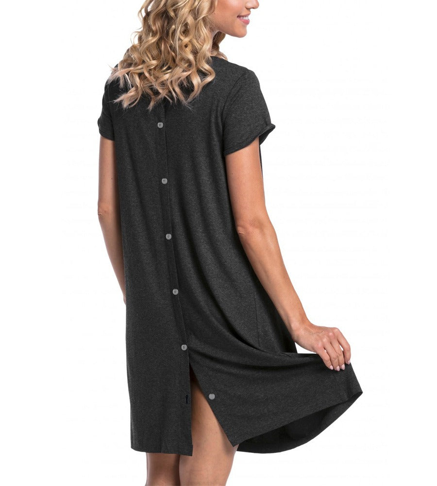 Pregnant women's delivery hospital gown with short sleeves and hidden openings on both sides for nursing care