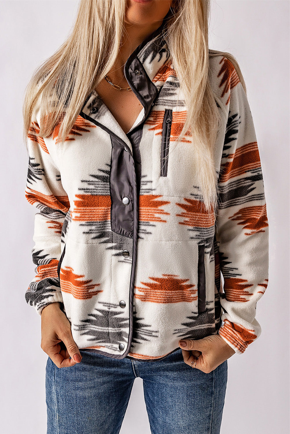 Aztec Snap Button Fleece Jacket