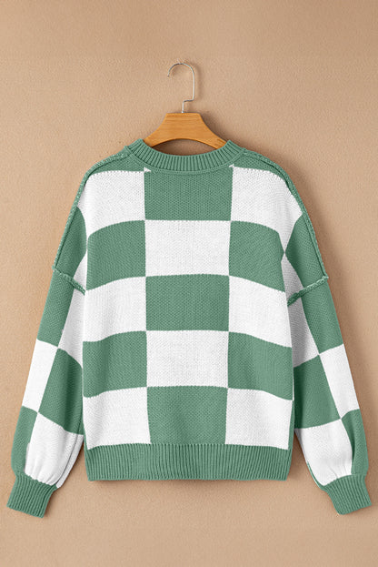 Checkered Bishop Sleeve Sweater