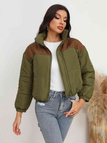 Two-Tone Zip-Up Puffer Jacket.