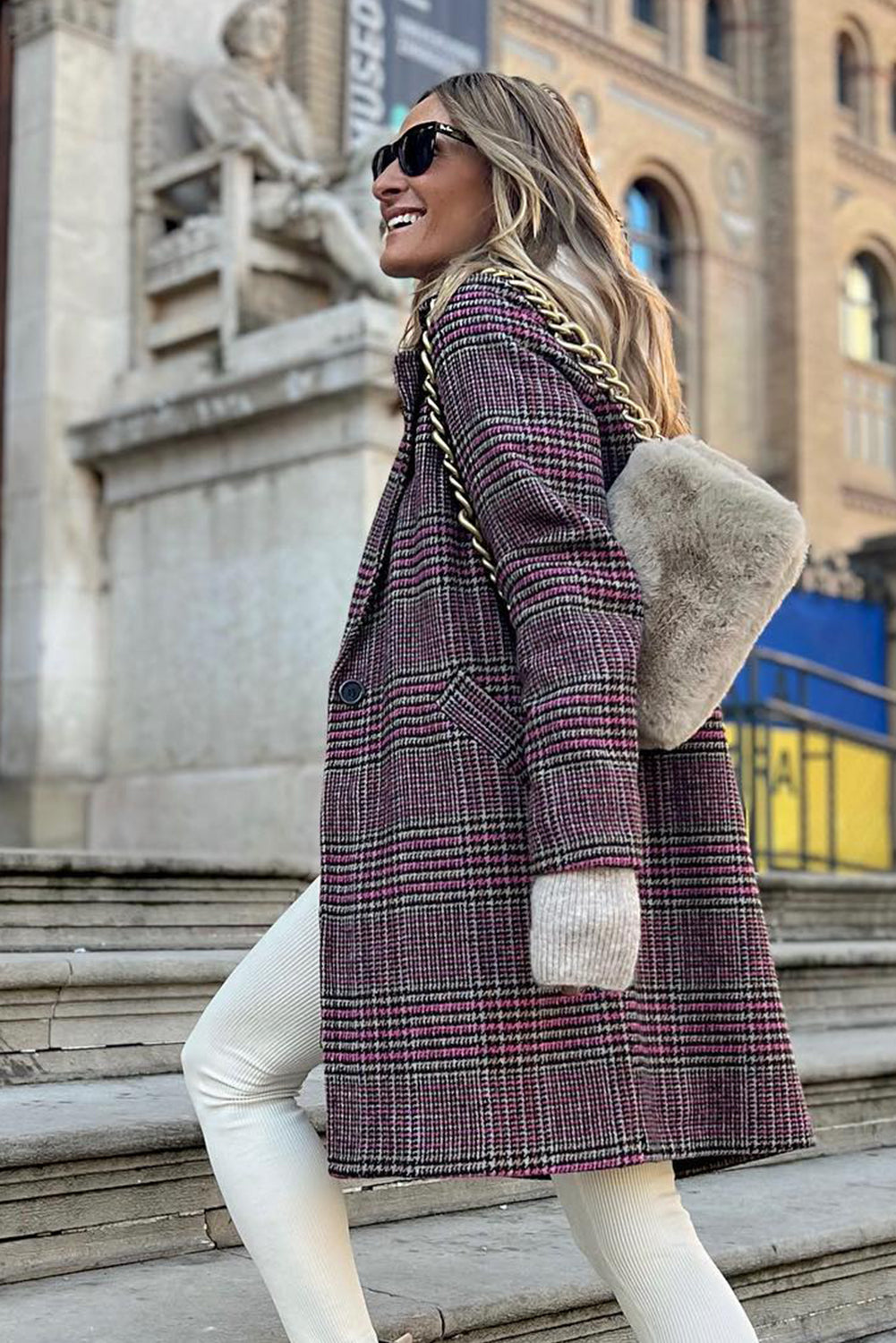 Plaid Lapel Midi Coat