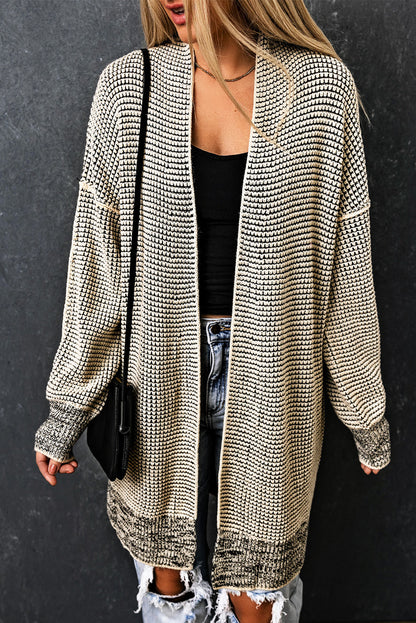 Plaid Knitted Open Front Cardigan