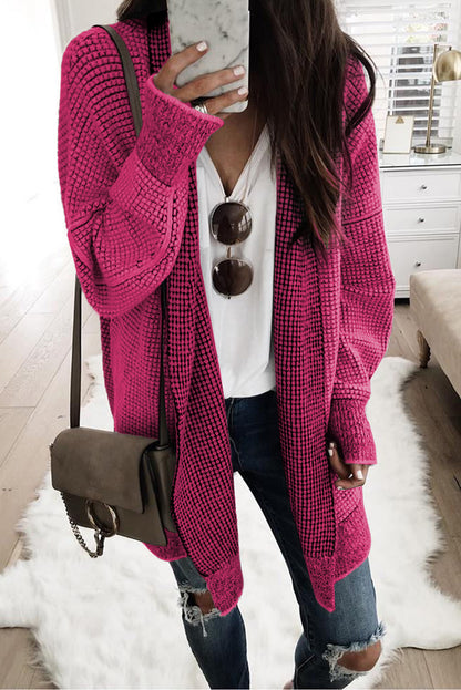 Plaid Knitted Open Front Cardigan