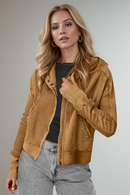 Waffle-Knit Hooded Jacket