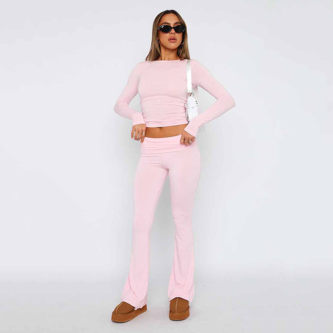 Solid Color Flare Pants Women's Set