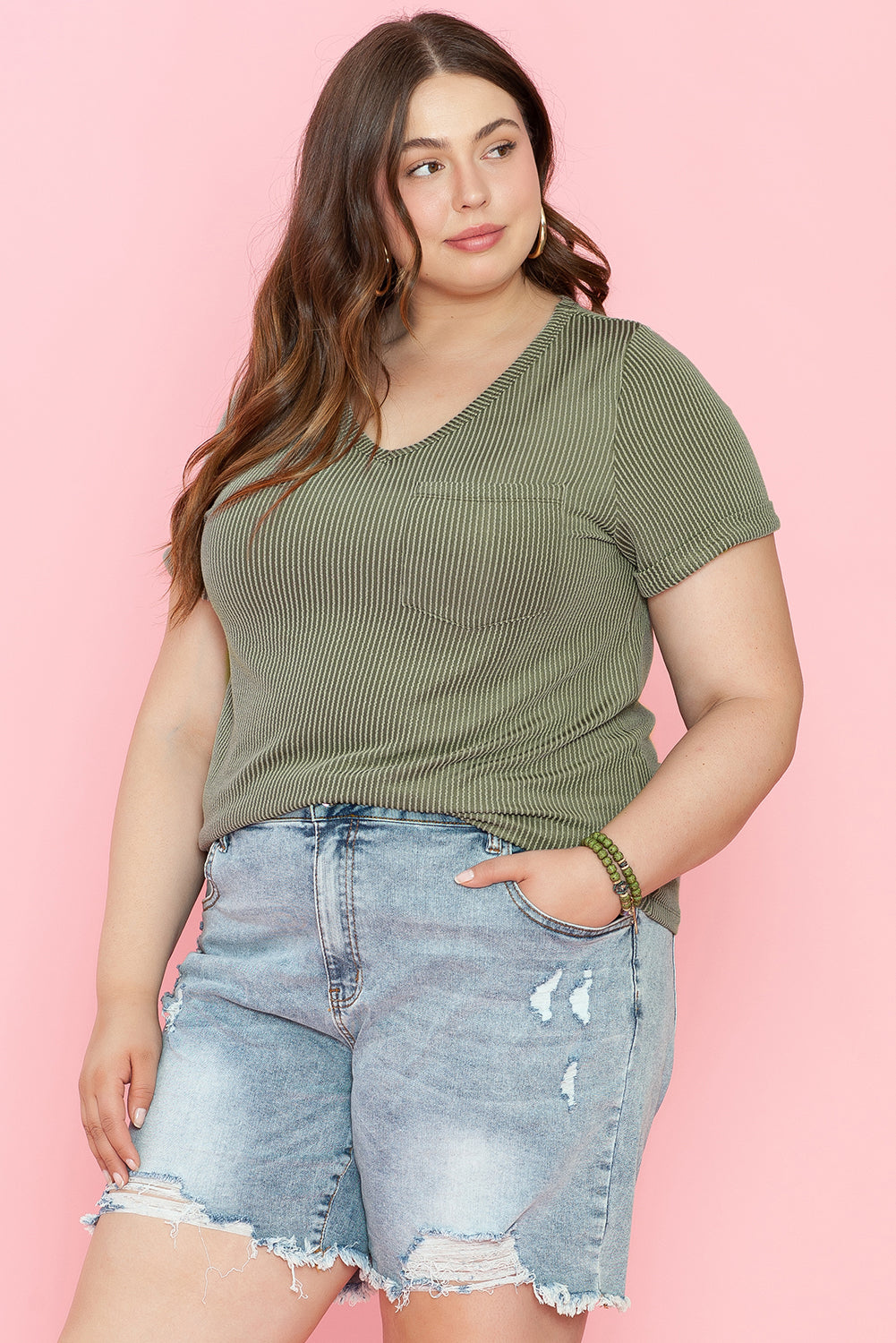 Plus Size Corded Pocket Tee