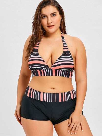 Striped Plunge Boyshort Bikini+