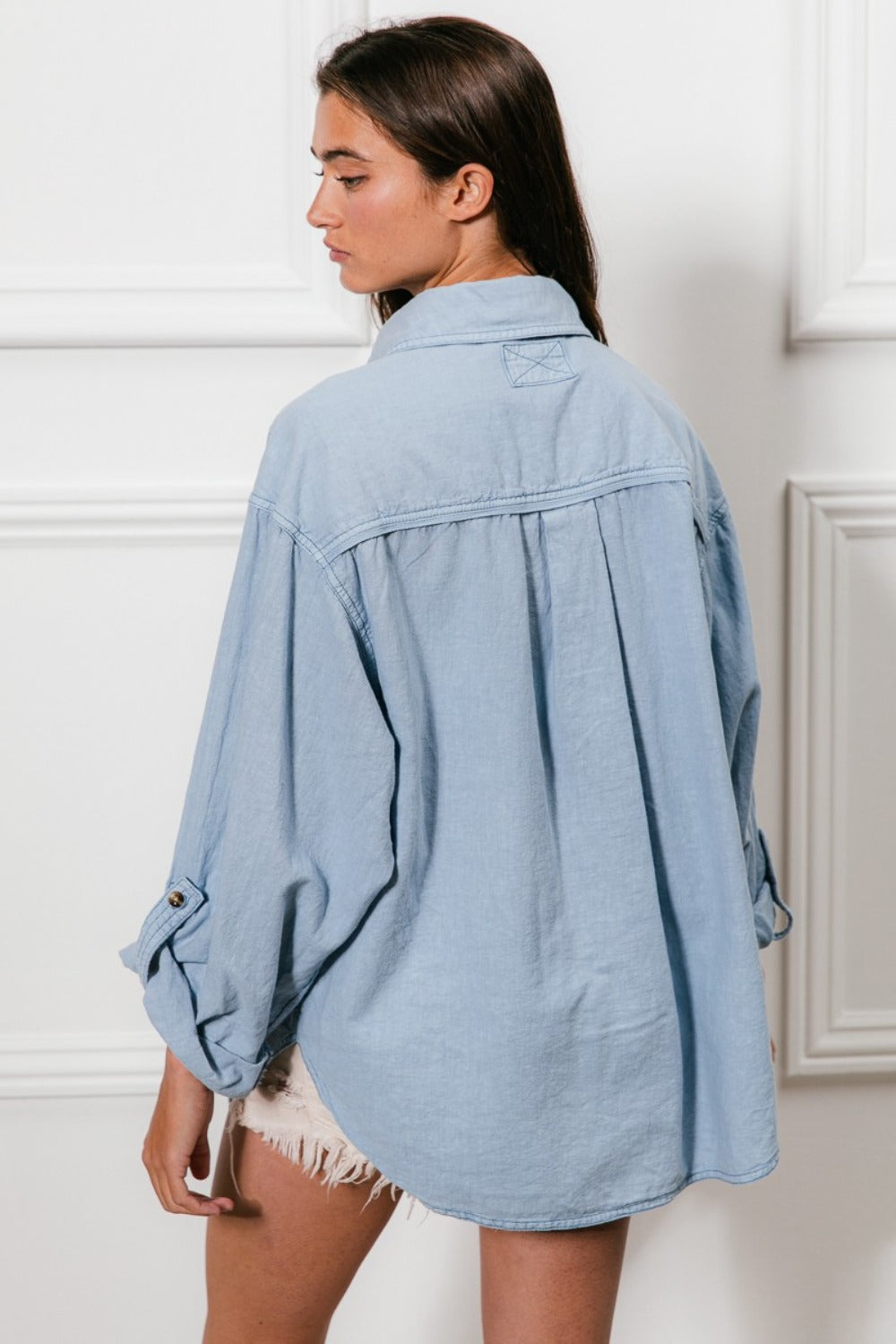 Button Down Stitch Detail Shirt with Chest Pockets