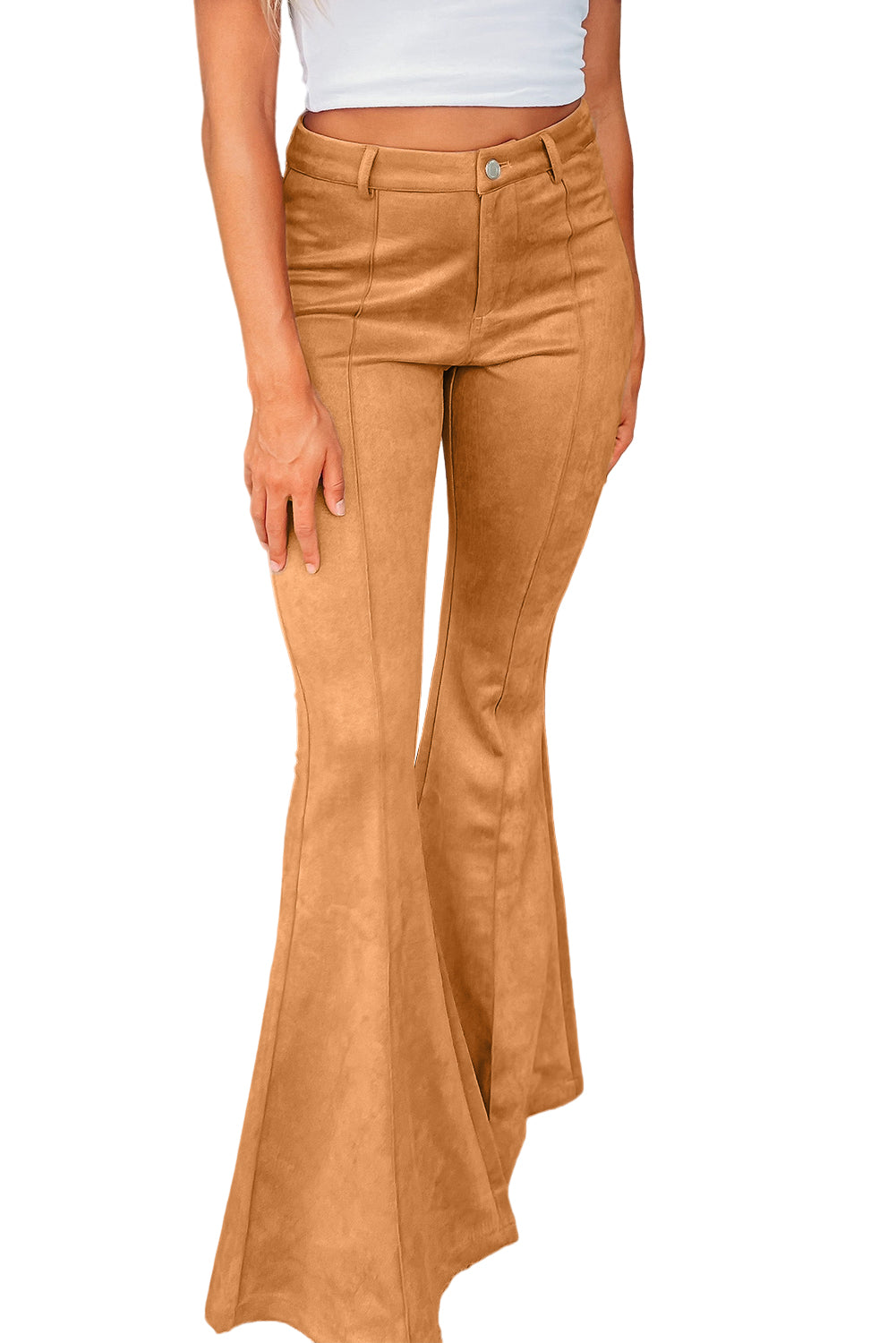 Exposed Seam Flare Suede Pants