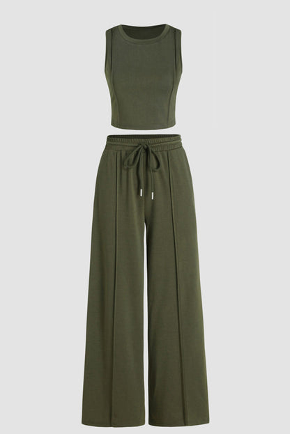 Sleeveless Crop Top and Wide Leg Pants Set