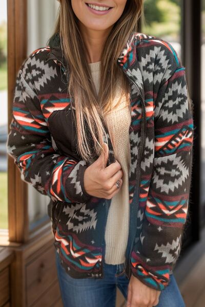 Zip Up Long Sleeve Aztec Jacket.