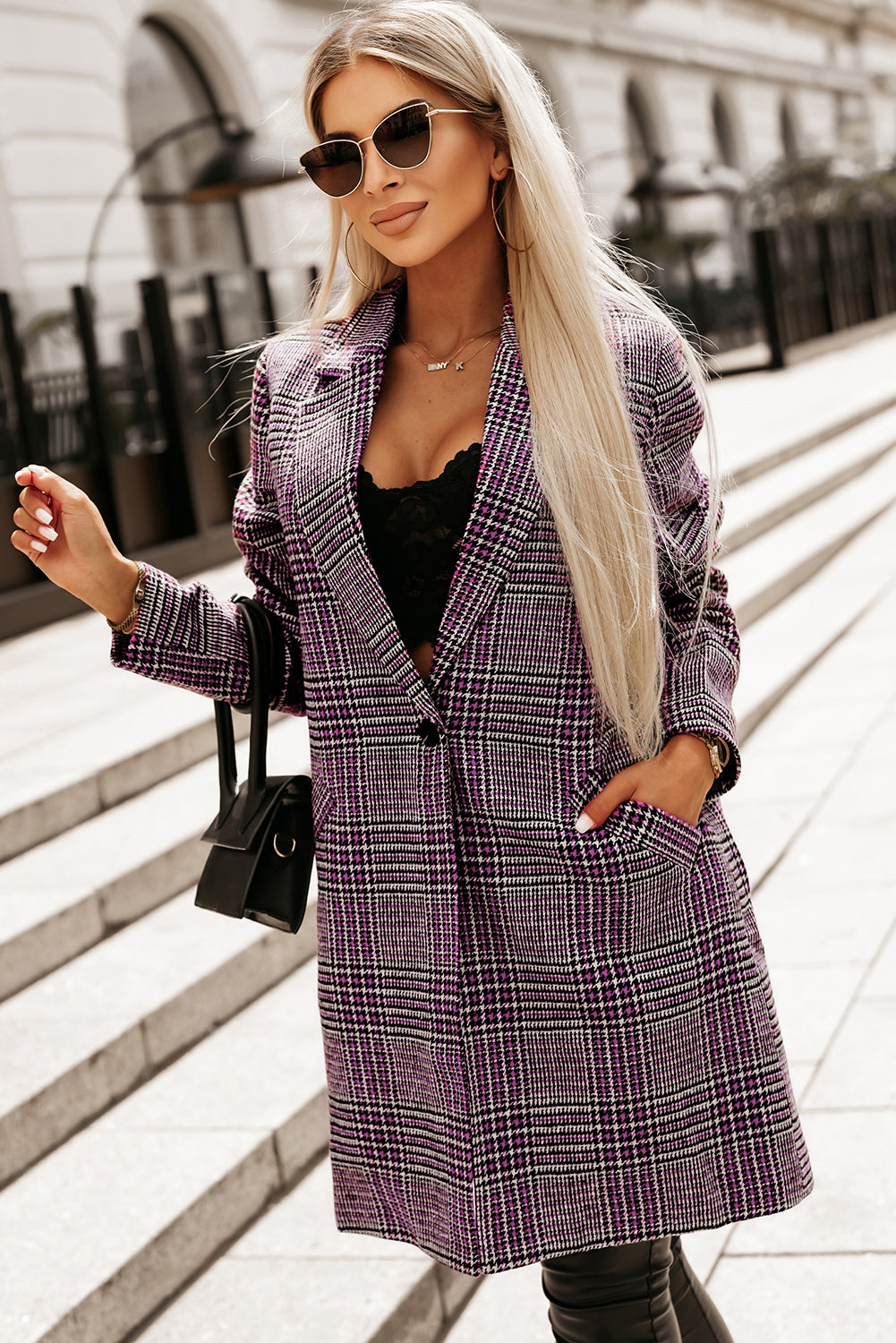 Plaid Lapel Midi Coat