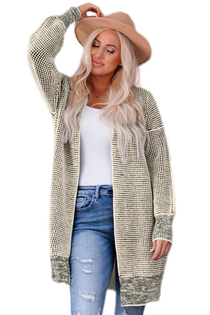 Plaid Knitted Open Front Cardigan