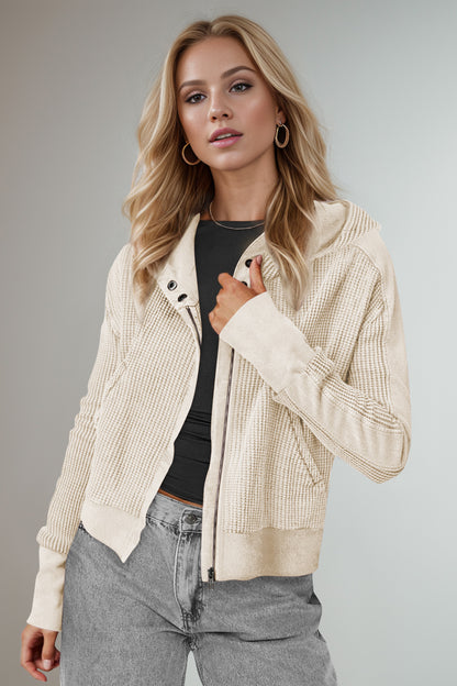 Waffle-Knit Hooded Jacket