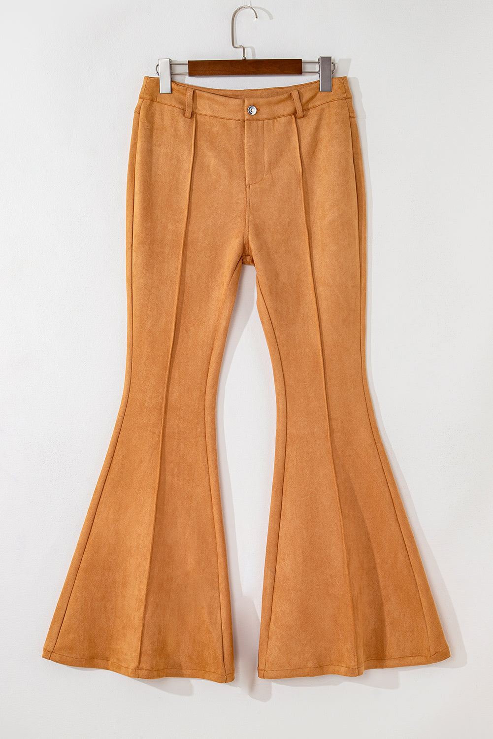 Exposed Seam Flare Suede Pants