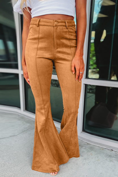 Exposed Seam Flare Suede Pants