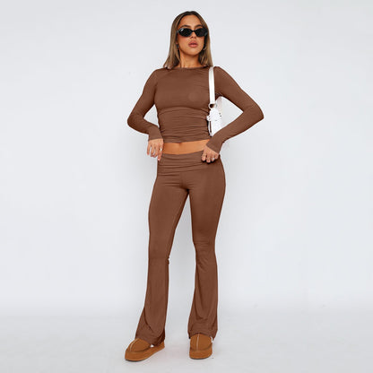 Solid Color Flare Pants Women's Set