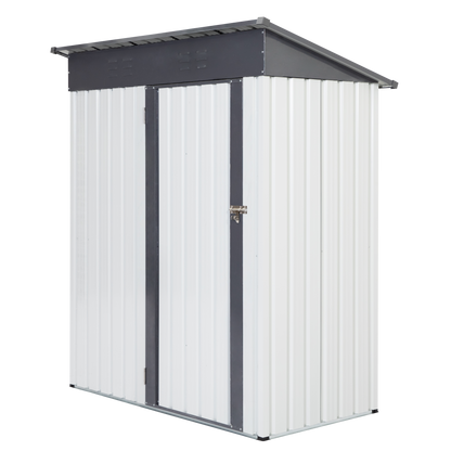 XWT016 Garden Metal Storage Lifter Shed Gray White 5x3x6ft outdoor storing tools Rainproof Hinge door version