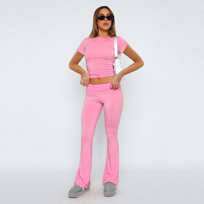 Solid Color Flare Pants Women's Set