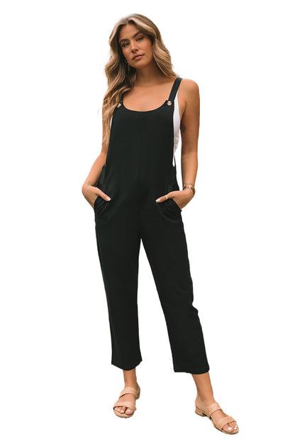 Black Pocketed Cropped Jumpsuit